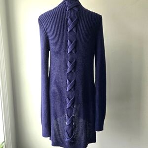 Pinque Women's Navy Lace Back Open Front Cardigan Sweater Small
